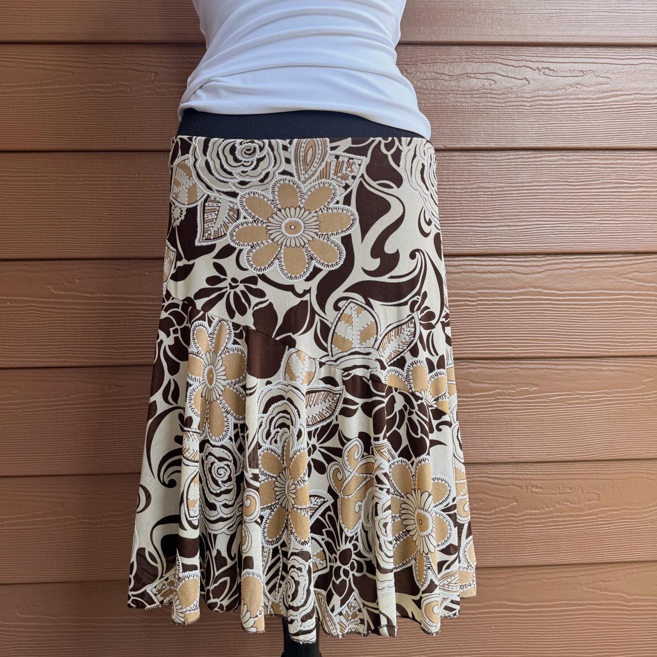 Y2K brown floral midi skirt (M)