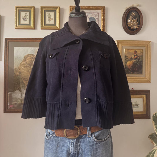 Navy cotton knit peacoat cardigan (S)