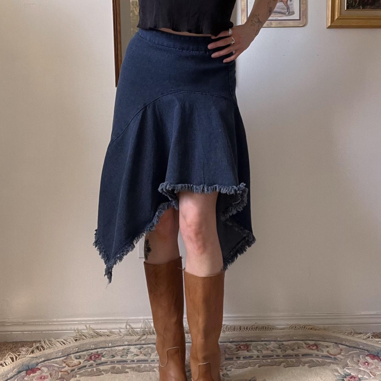 Asymmetrical denim midi skirt (24")