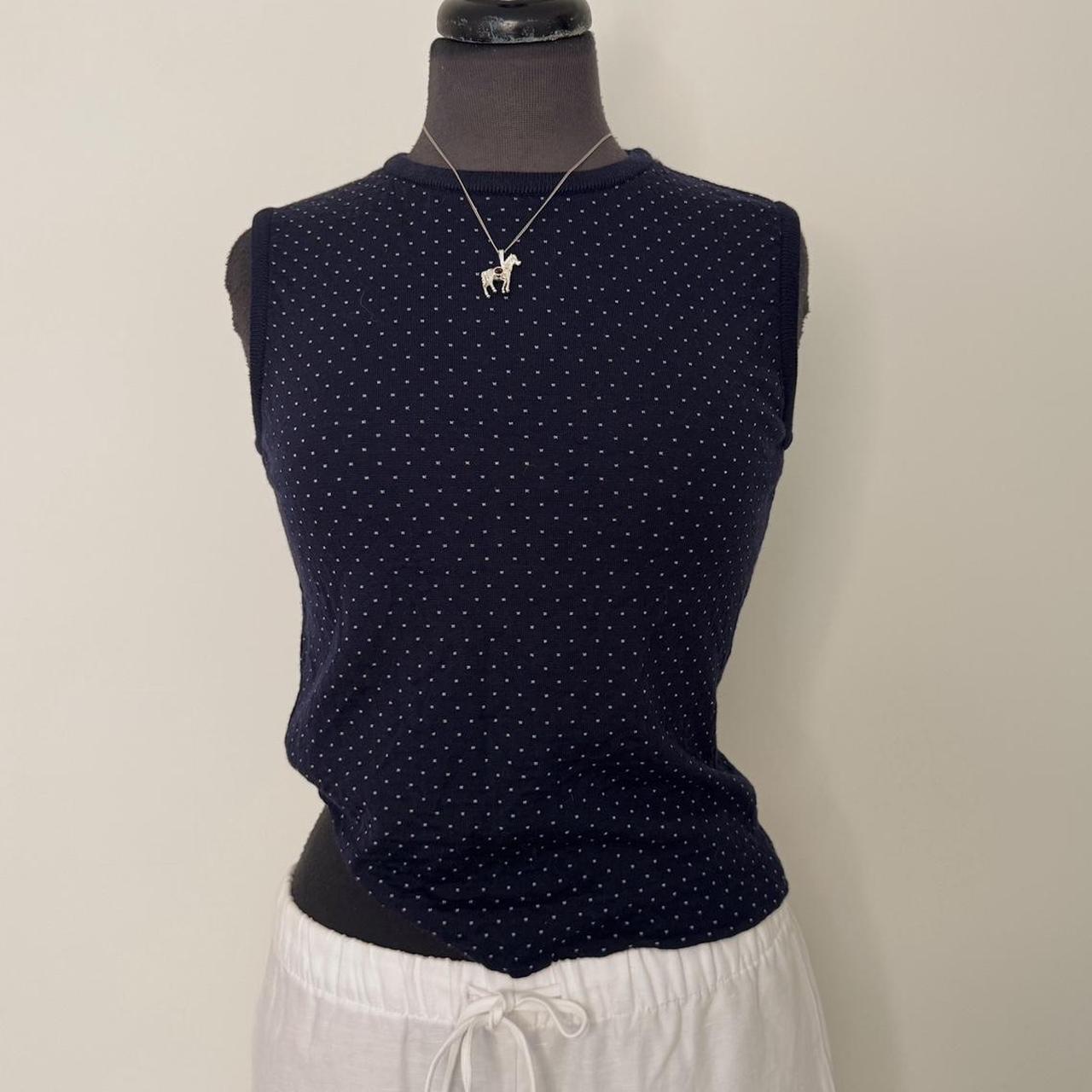 Navy polka dot knit tank top (S)