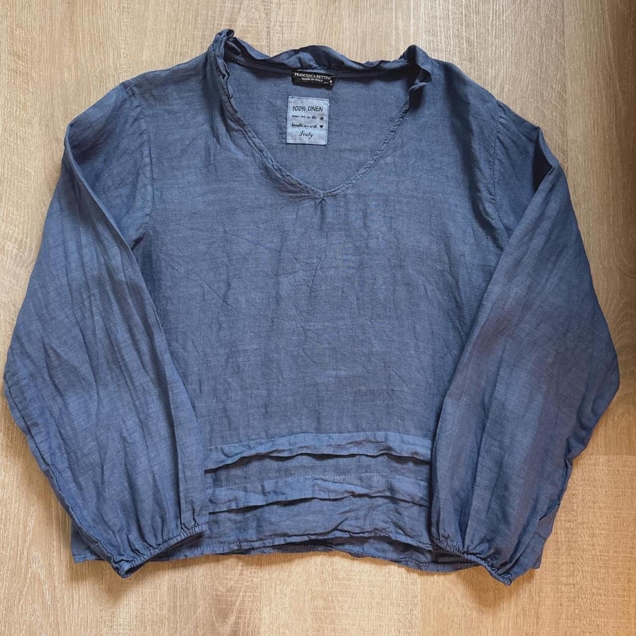 Navy linen coastal blouse (S)