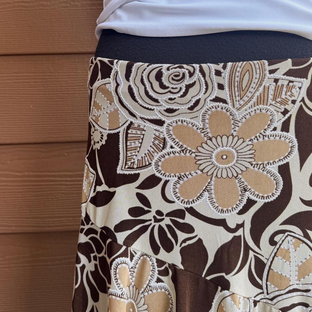 Y2K brown floral midi skirt (M)