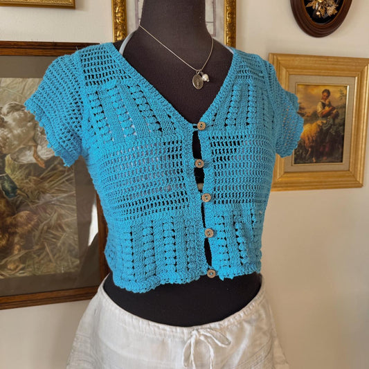 Ocean blue crochet top (M)
