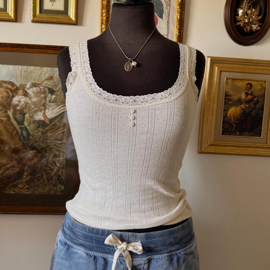 Cream lace pointelle tank (S)