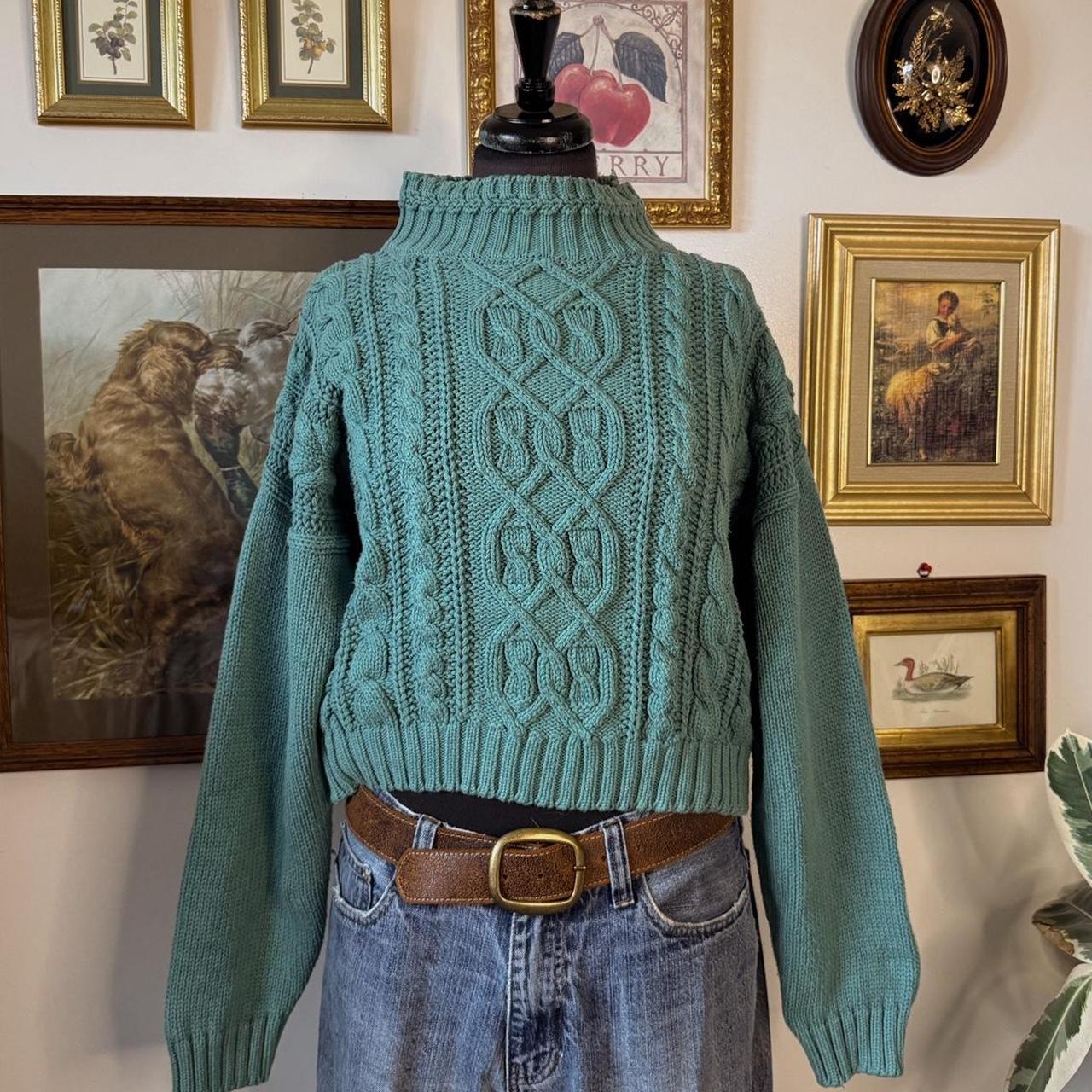 Turquoise green cable knit sweater (S)