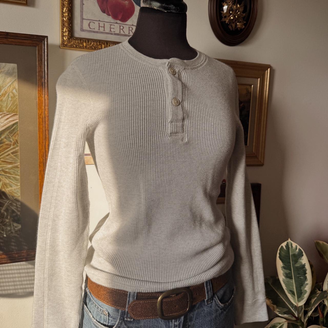 Light cloud grey waffle knit top (S)