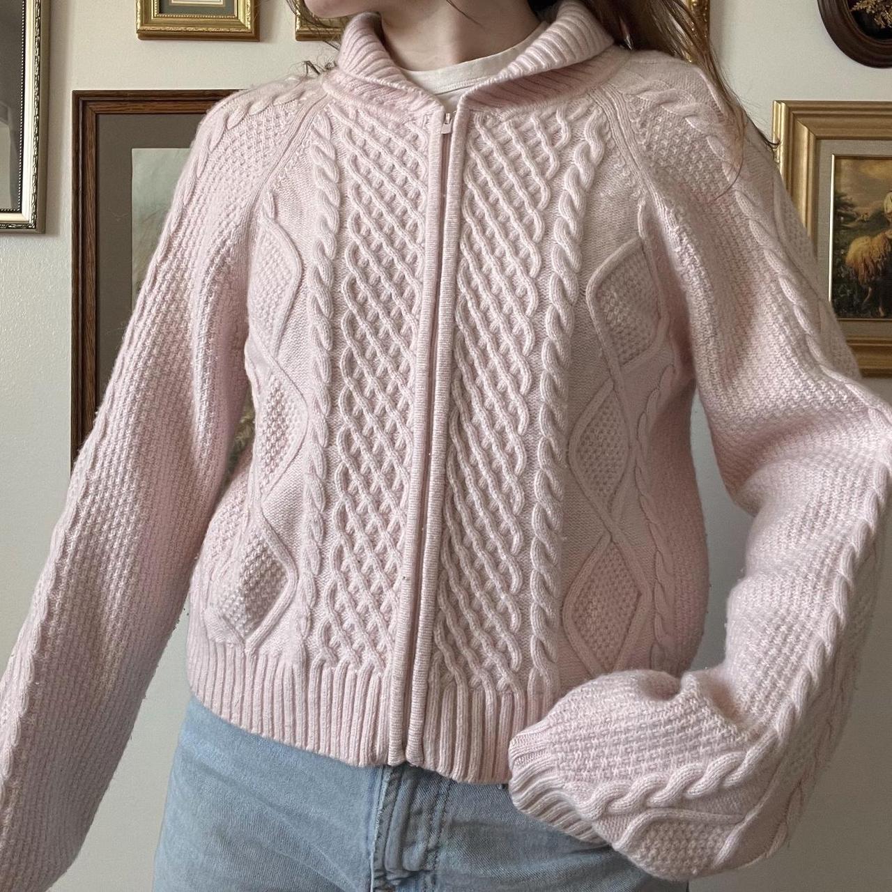 Pink cable knit cardigan (L)