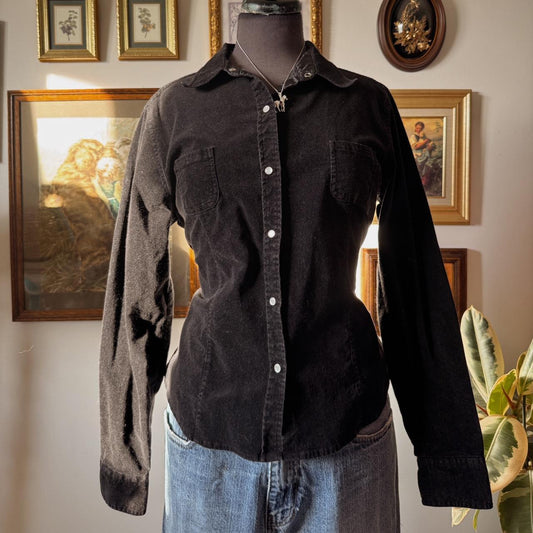 Black velvet button-up top (M)
