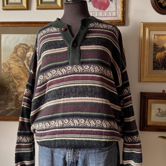 Vintage striped grandpacore sweater (L)
