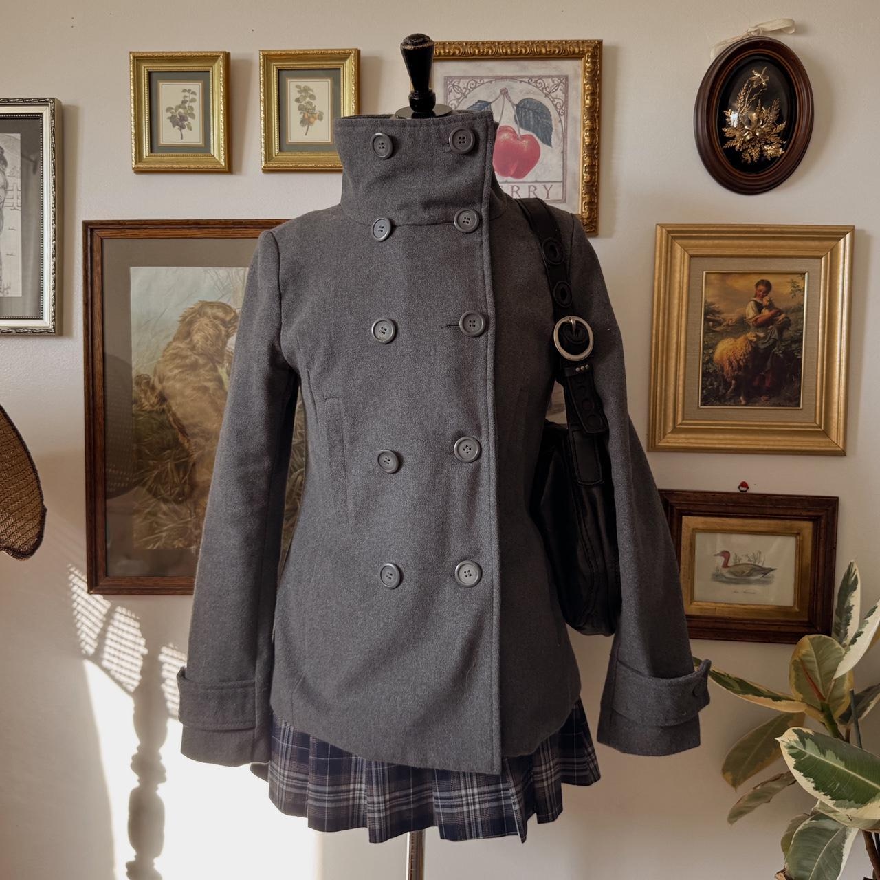 Grey funnel neck trench coat (M)