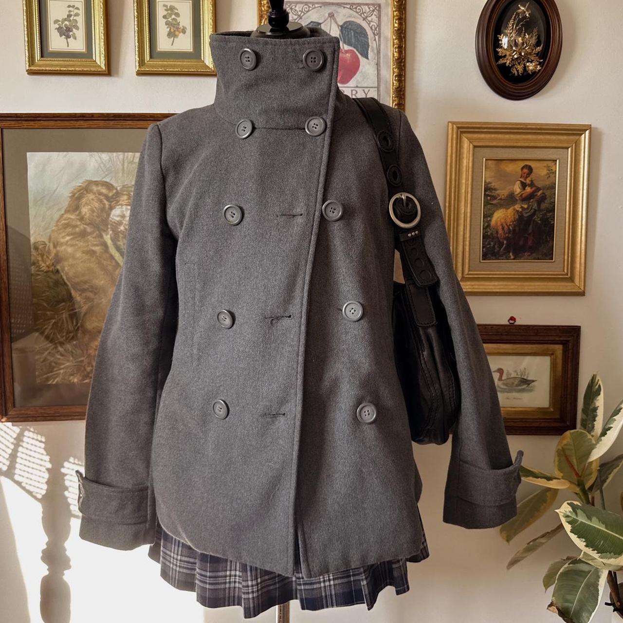 Grey funnel neck trench coat (M)