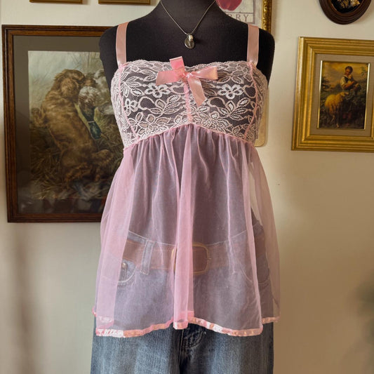 Pink lace babydoll top (S)