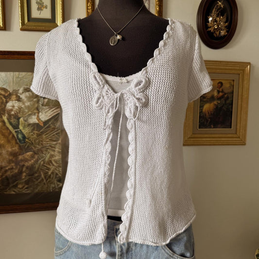 Y2K white knit cardigan (S)