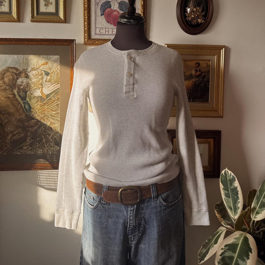 Light cloud grey waffle knit top (S)