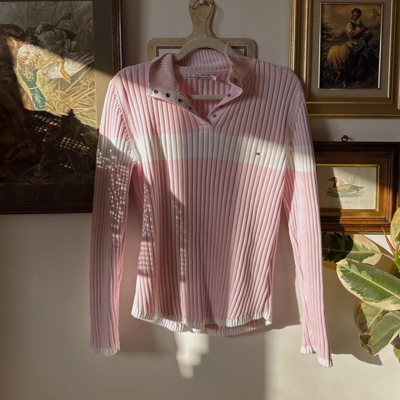 Y2K soft pink ribbed mock neck sweater (L)