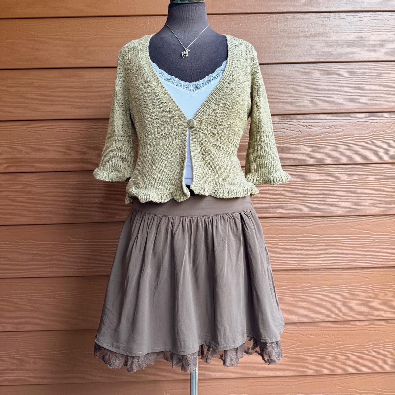 Walnut brown lace trim mini skirt (S)