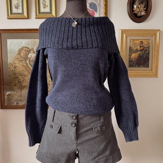 Navy off the shoulder knit sweater (M)