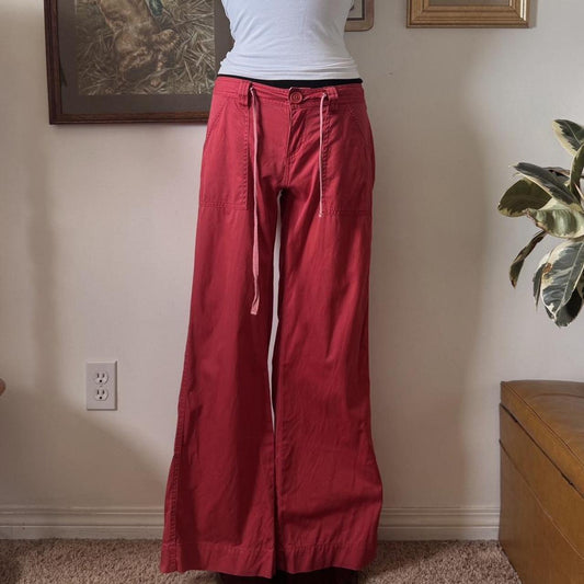 Soft red flare cotton pants (S)