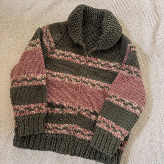 Green & pink striped wool jacket (S)