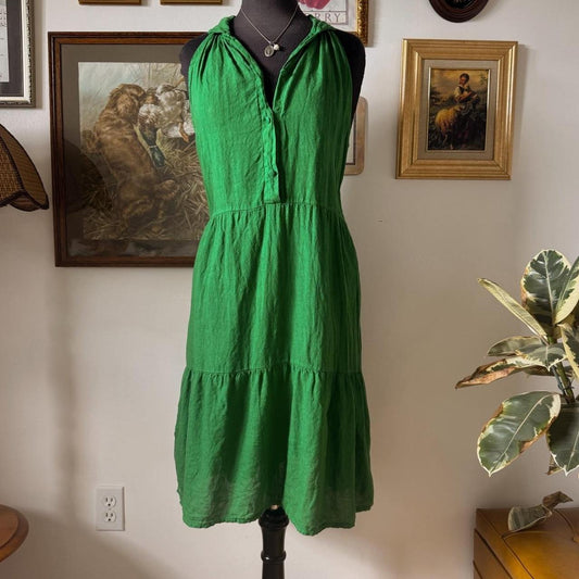 Garden green linen midi dress (L)