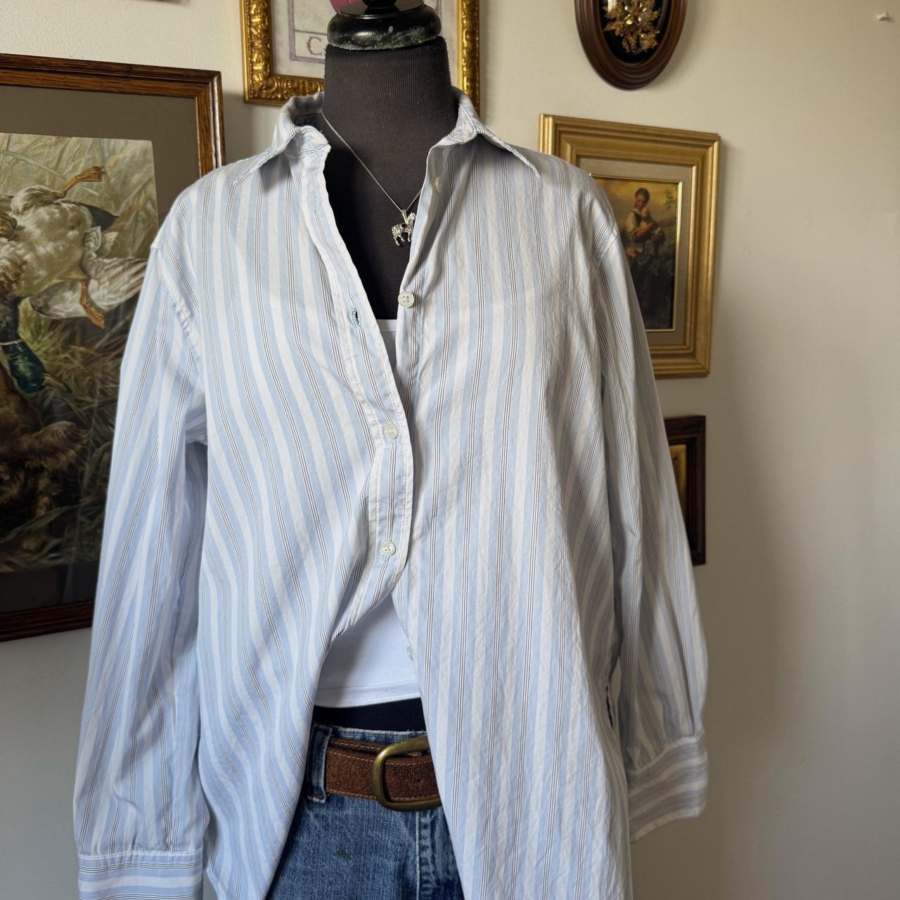 Baby blue striped button up (M)
