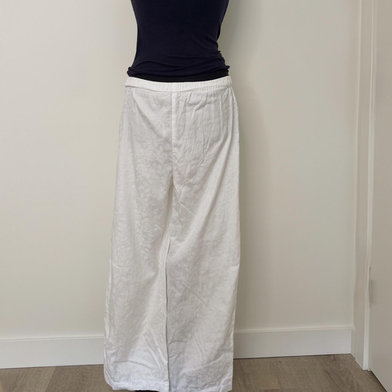White floral wide leg pants (S)