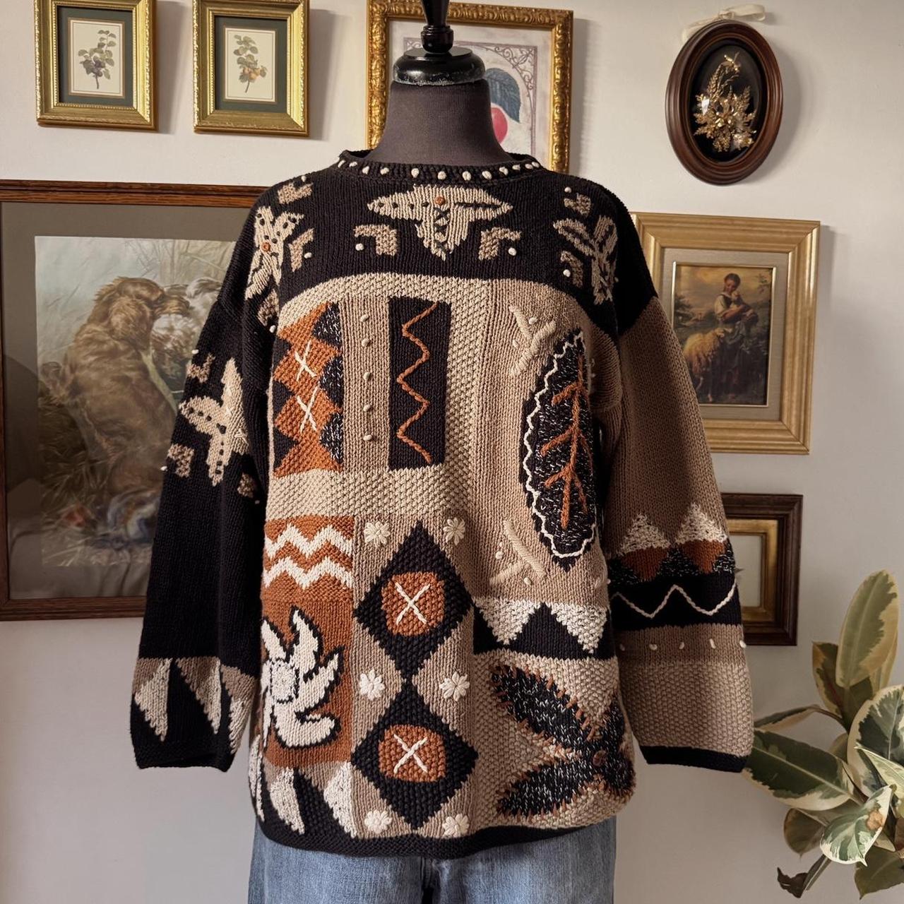90s vintage neutral abstract sweater (S)