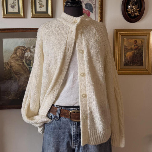 Cream knit slouchy cardigan (S)