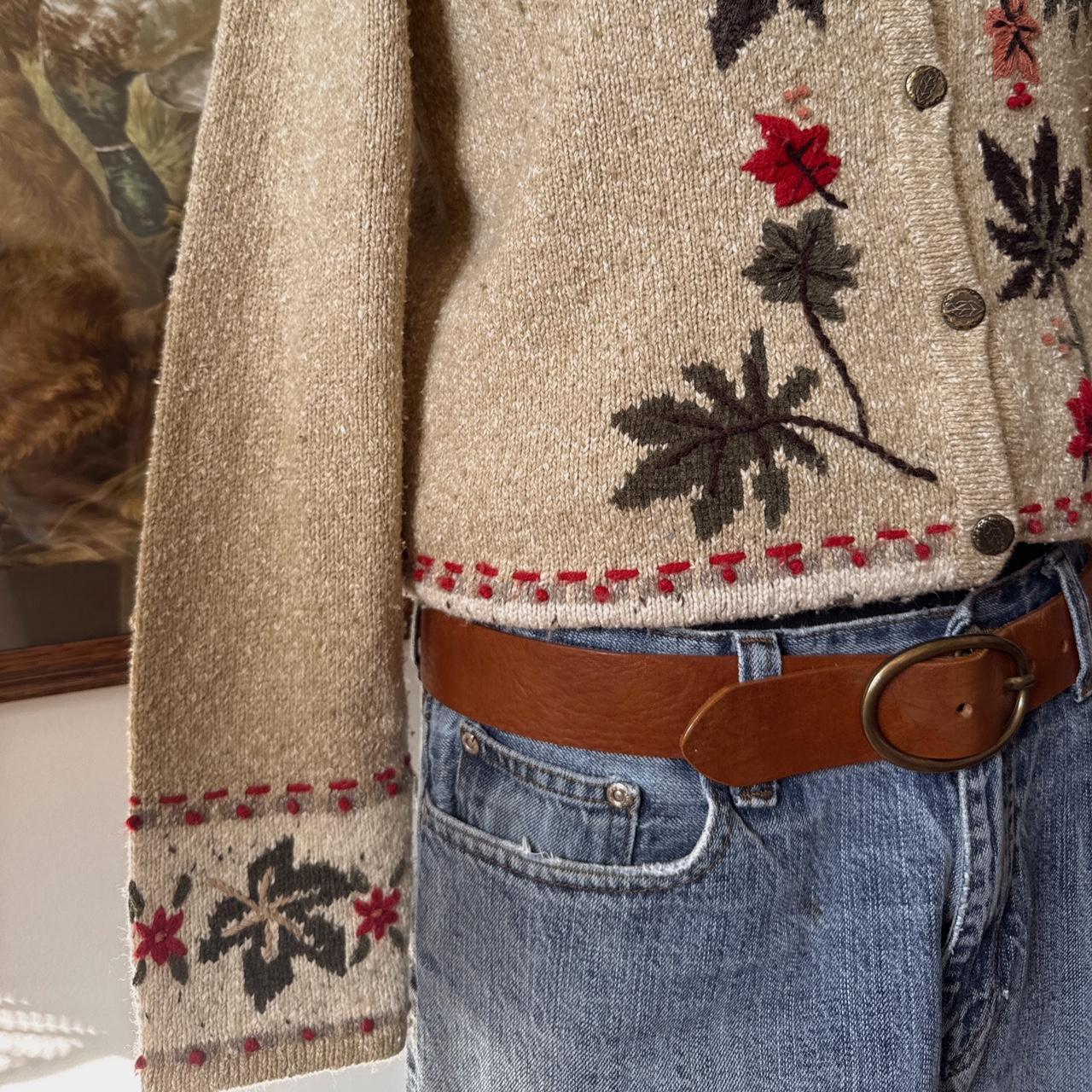 Oatmeal fall leaves embroidered cardigan (S)