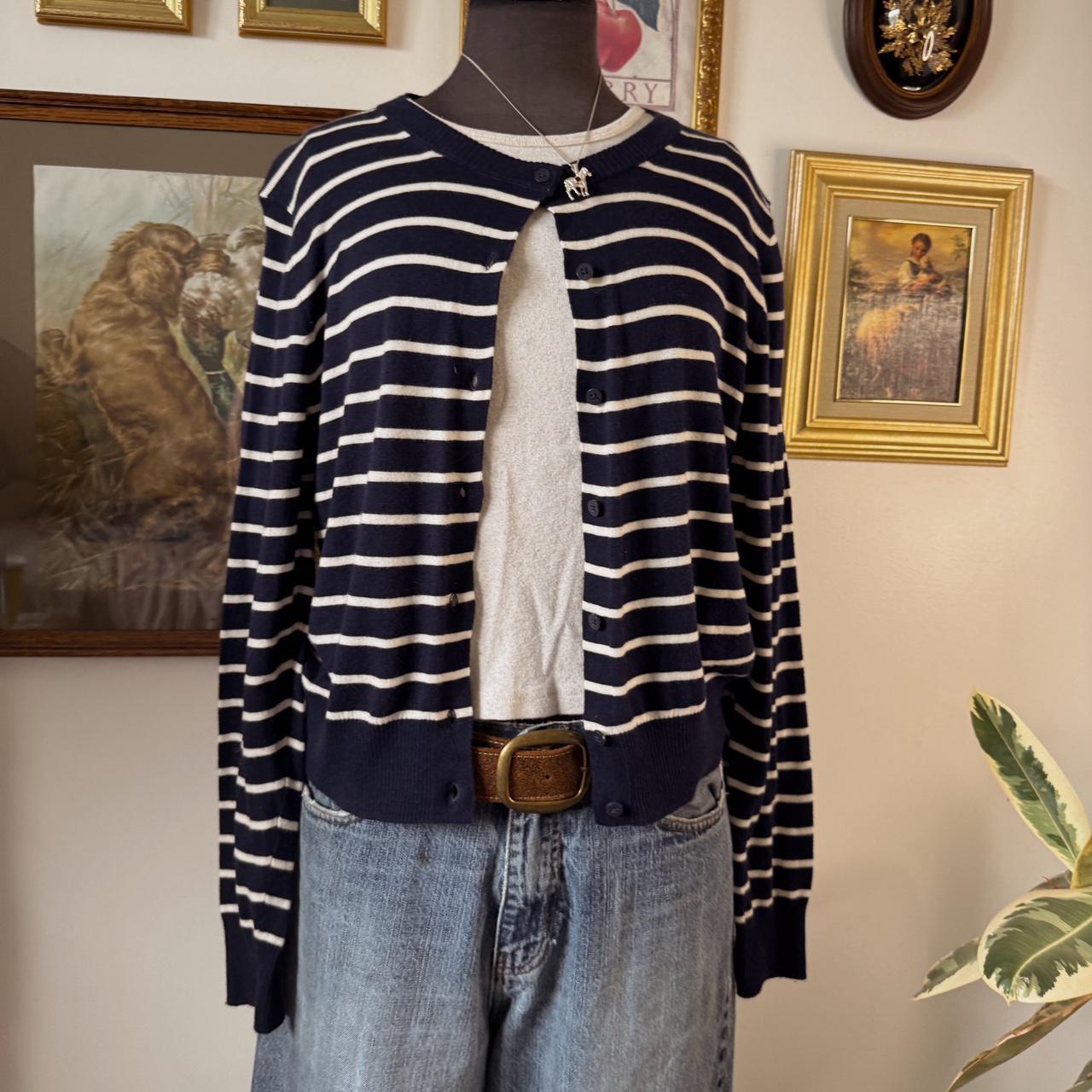 Navy striped knit cardigan (L)