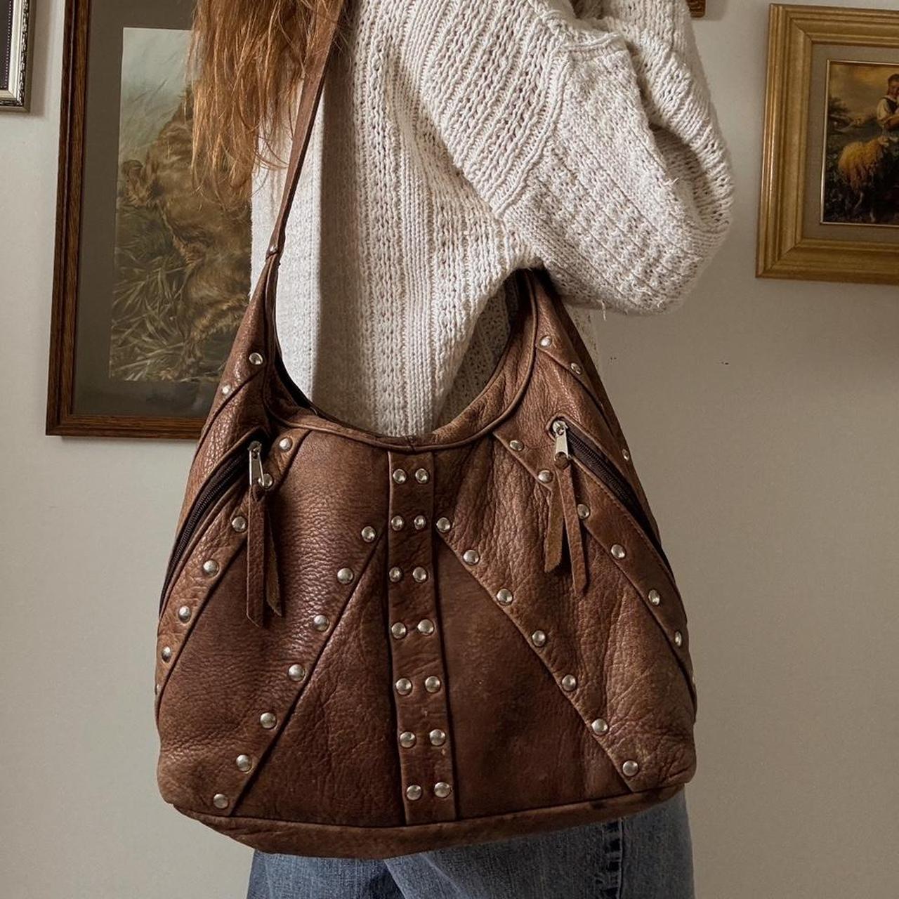 Leather studded slouch bag