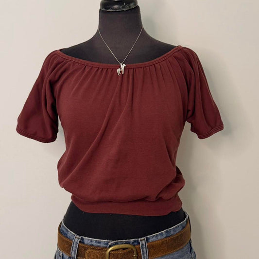 Burgundy cotton off the shoulder top (S)