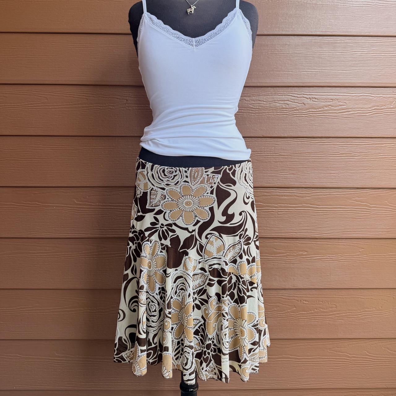 Y2K brown floral midi skirt (M)
