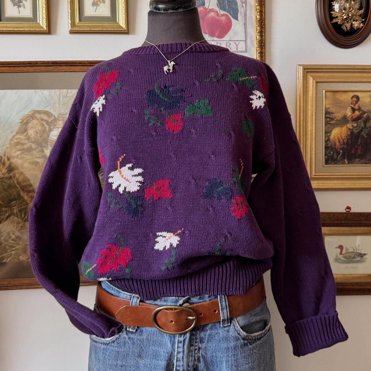Deep purple autumn leaves sweater (M)