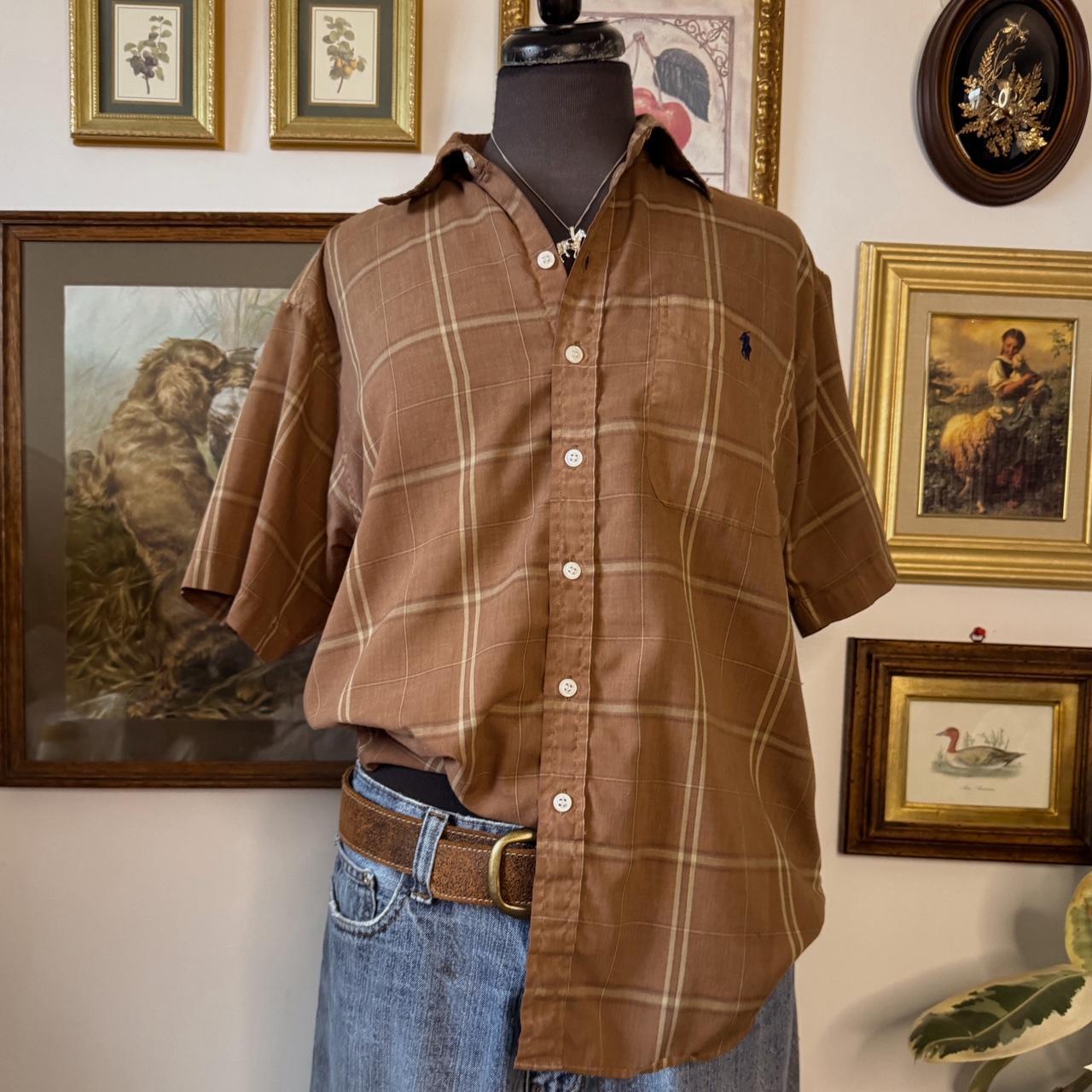 Earthy brown cotton plaid button up (M)
