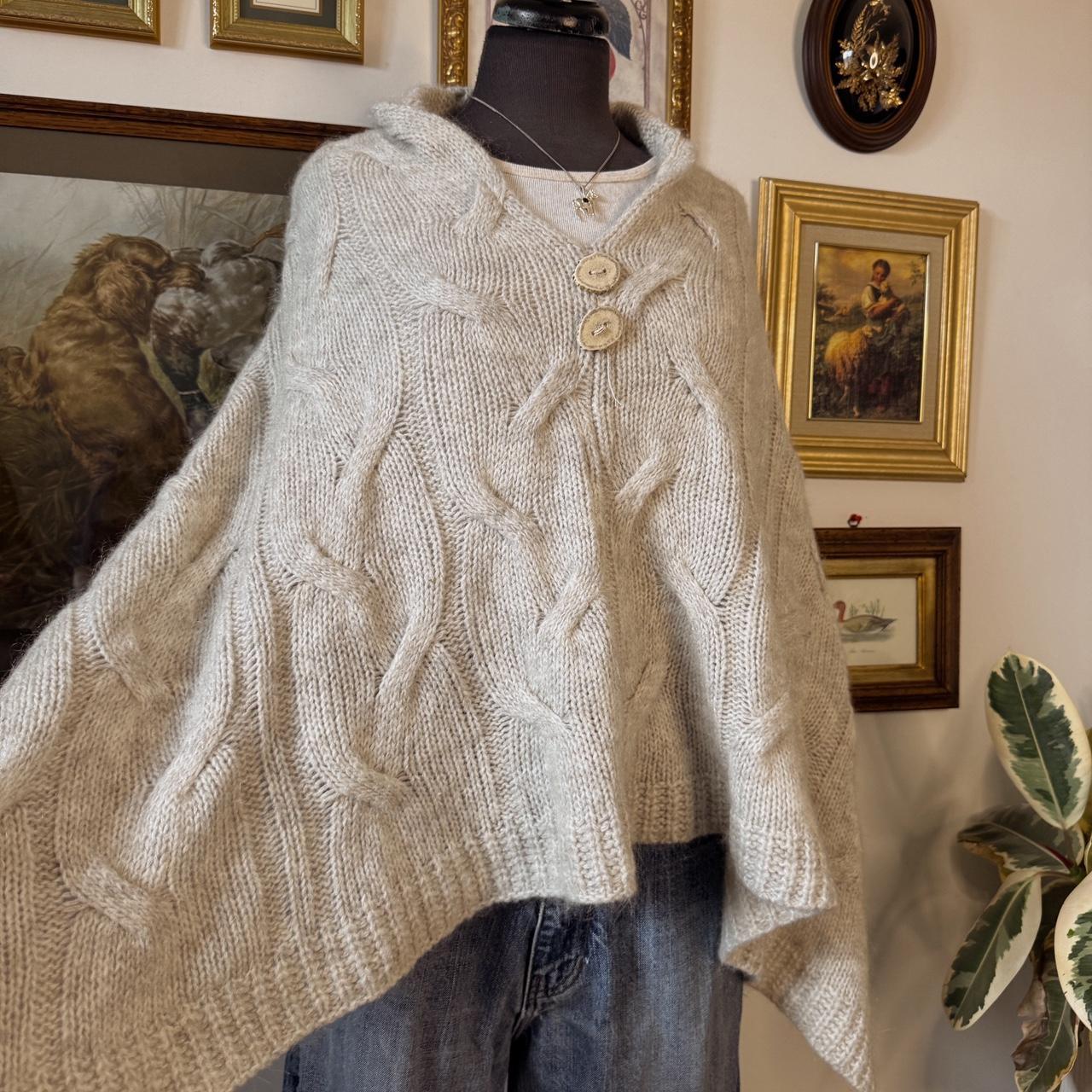 Cream grey knit poncho