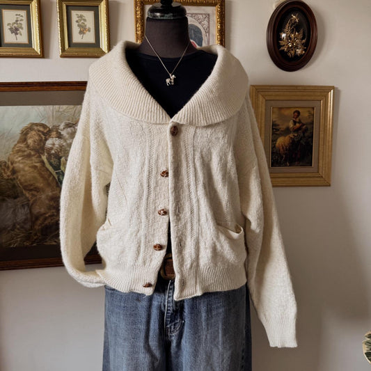 Vintage cream knit cardigan (L)