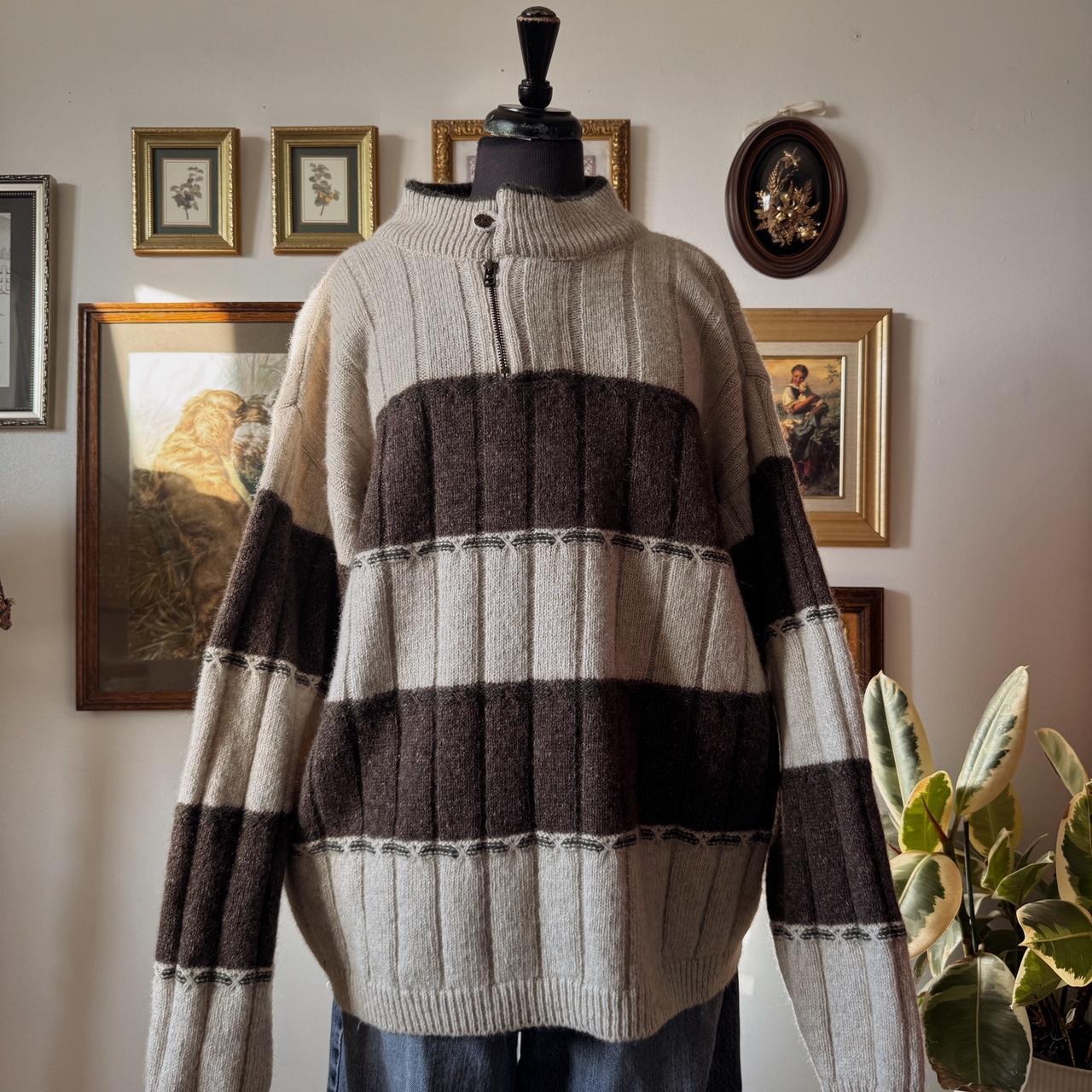 Brown & cream striped wool knit sweater (L)