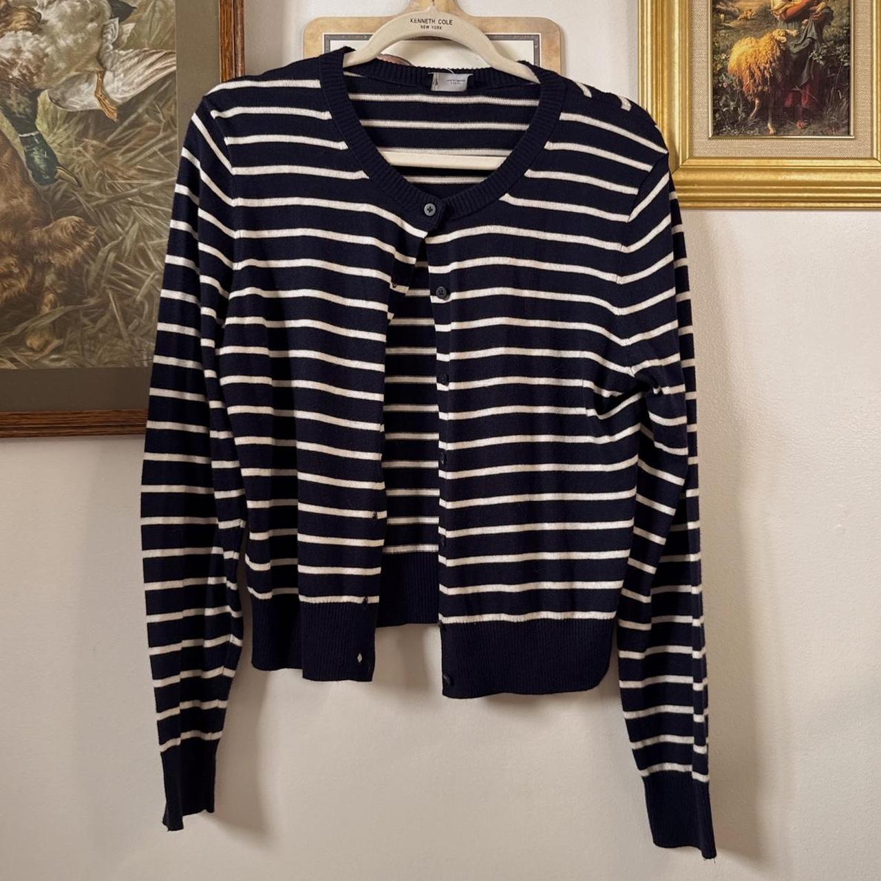 Navy striped knit cardigan (L)
