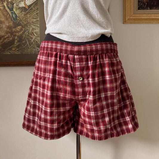 Red flannel boxer shorts (S)