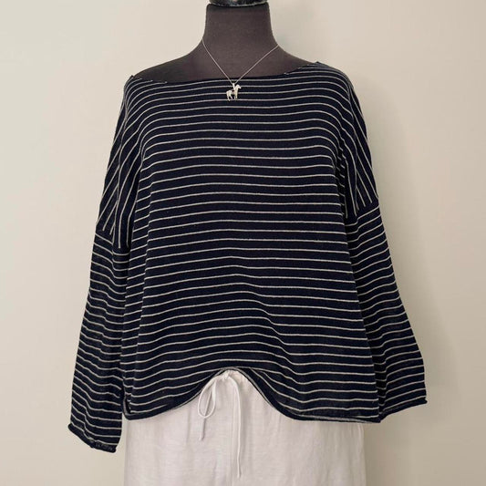 Navy striped boatneck knit top (S)