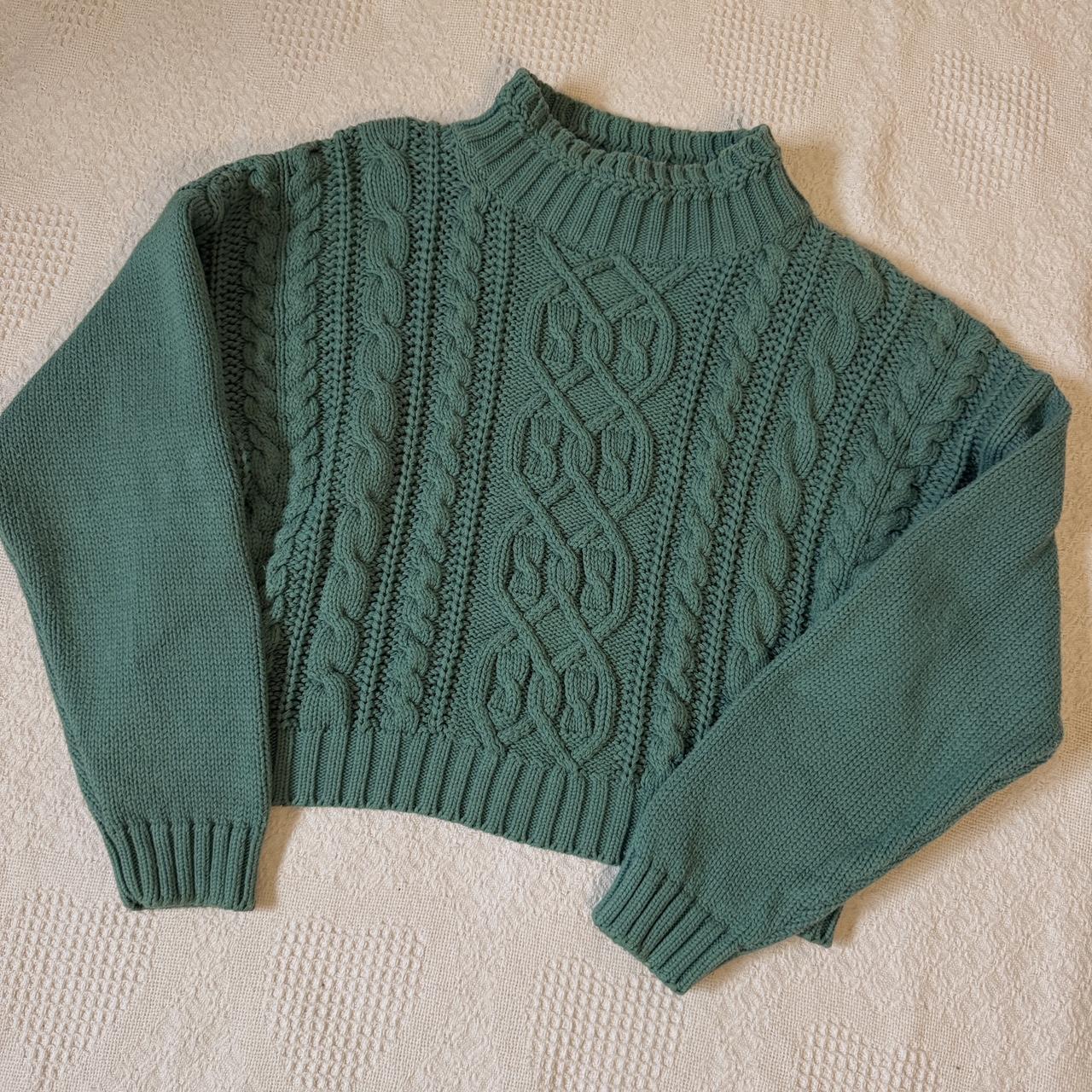 Turquoise green cable knit sweater (S)