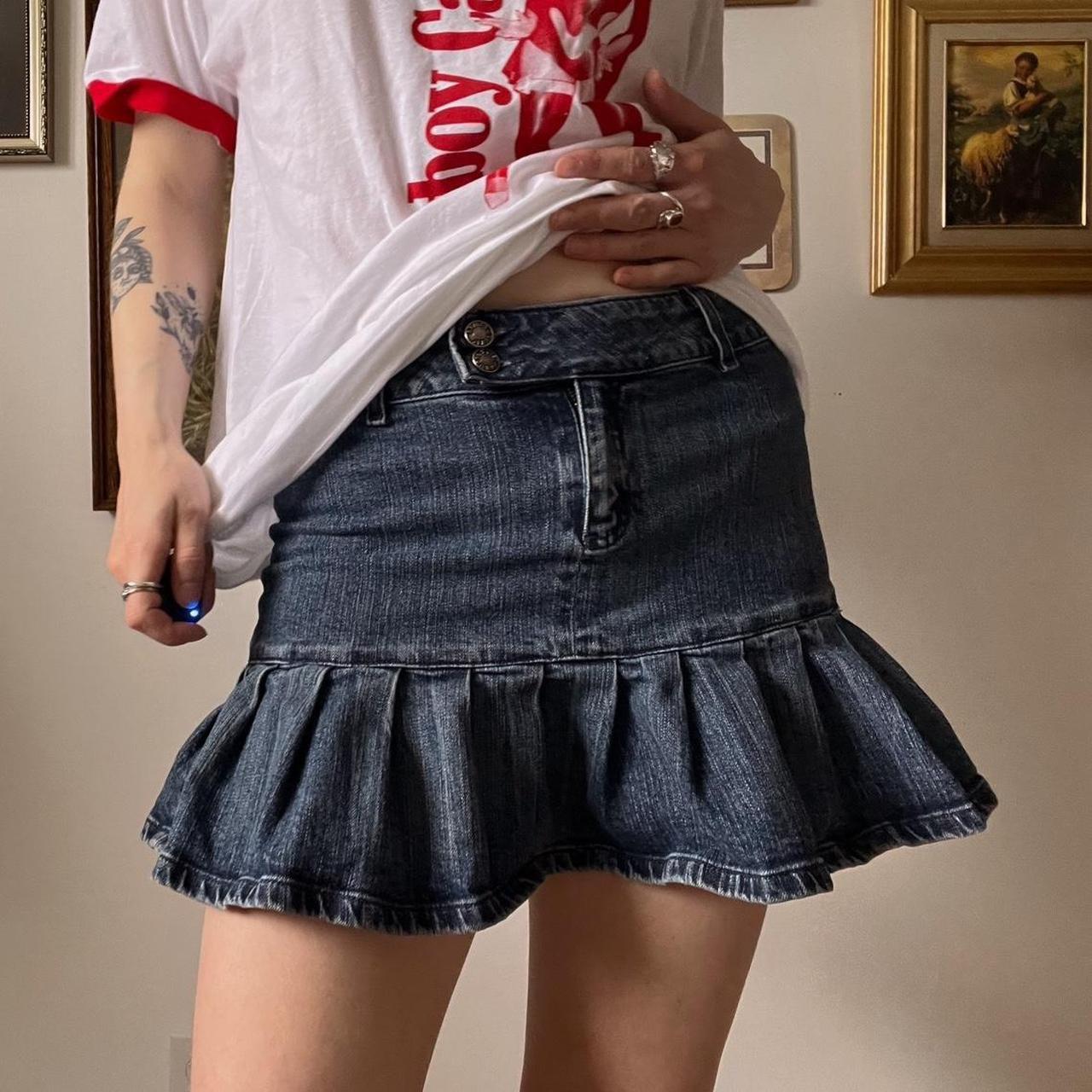 Ruffle denim mini skirt (S)