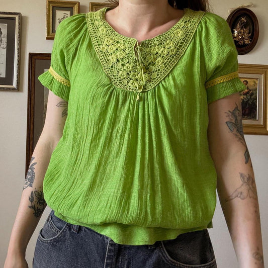 Bright green peasant top (S/M)