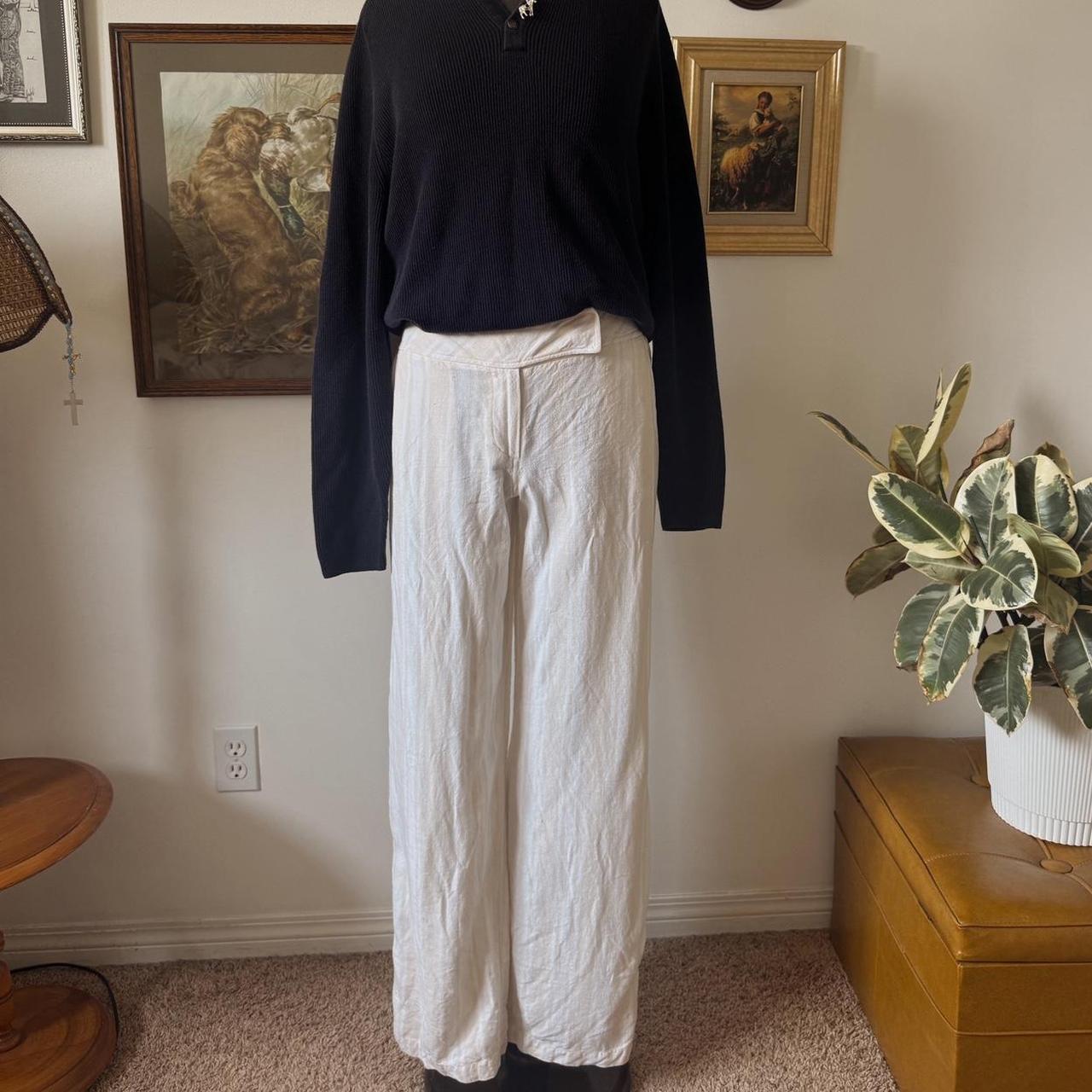 Cream striped linen pants (M)