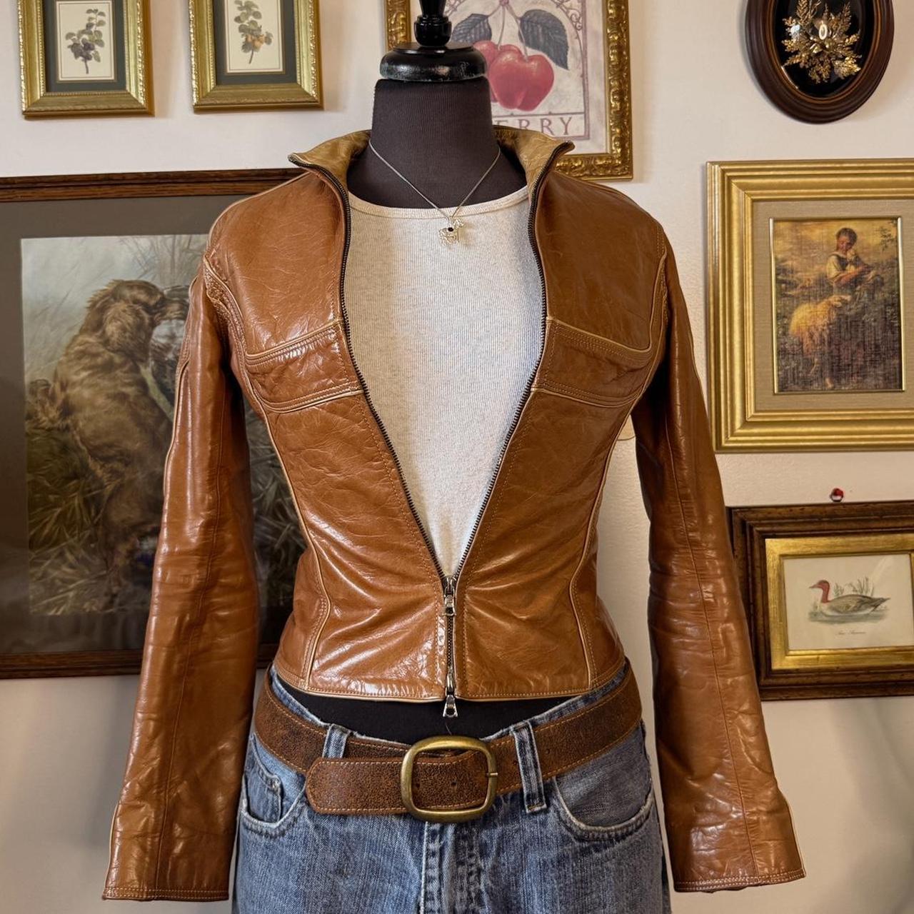 Y2K golden brown leather jacket (XS)