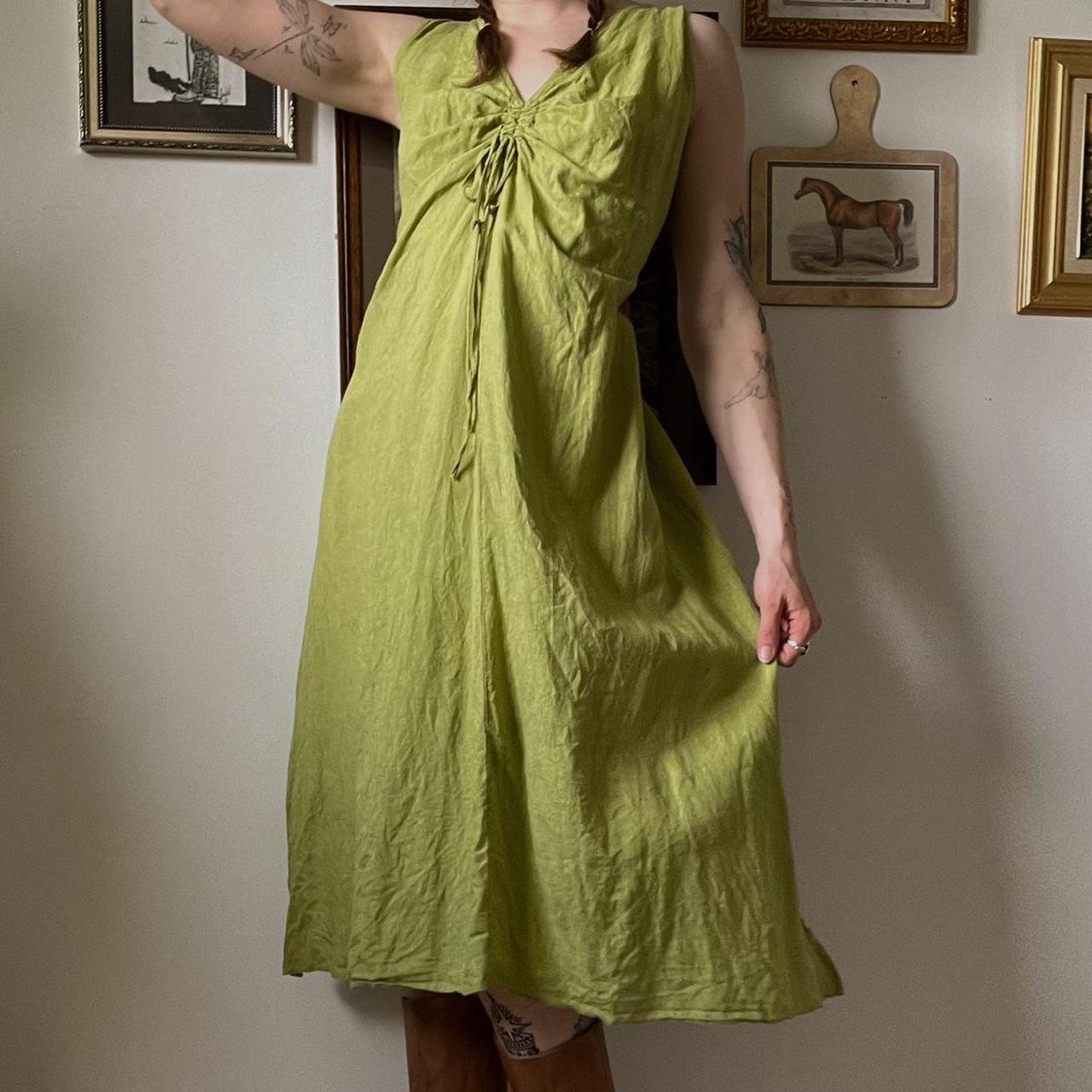 Green linen maxi dress (L)