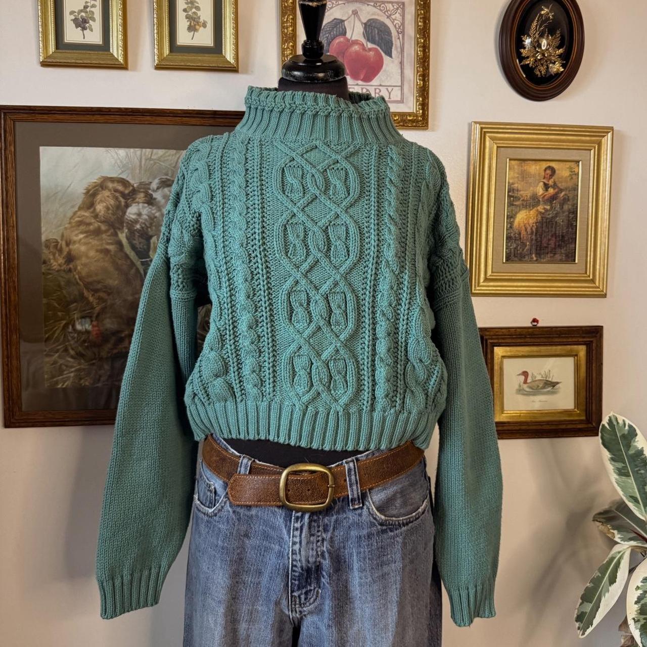 Turquoise green cable knit sweater (S)