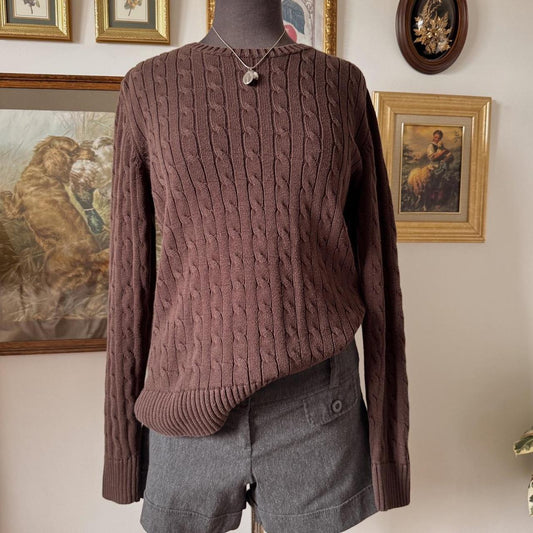 Brown cotton cable knit sweater (M)