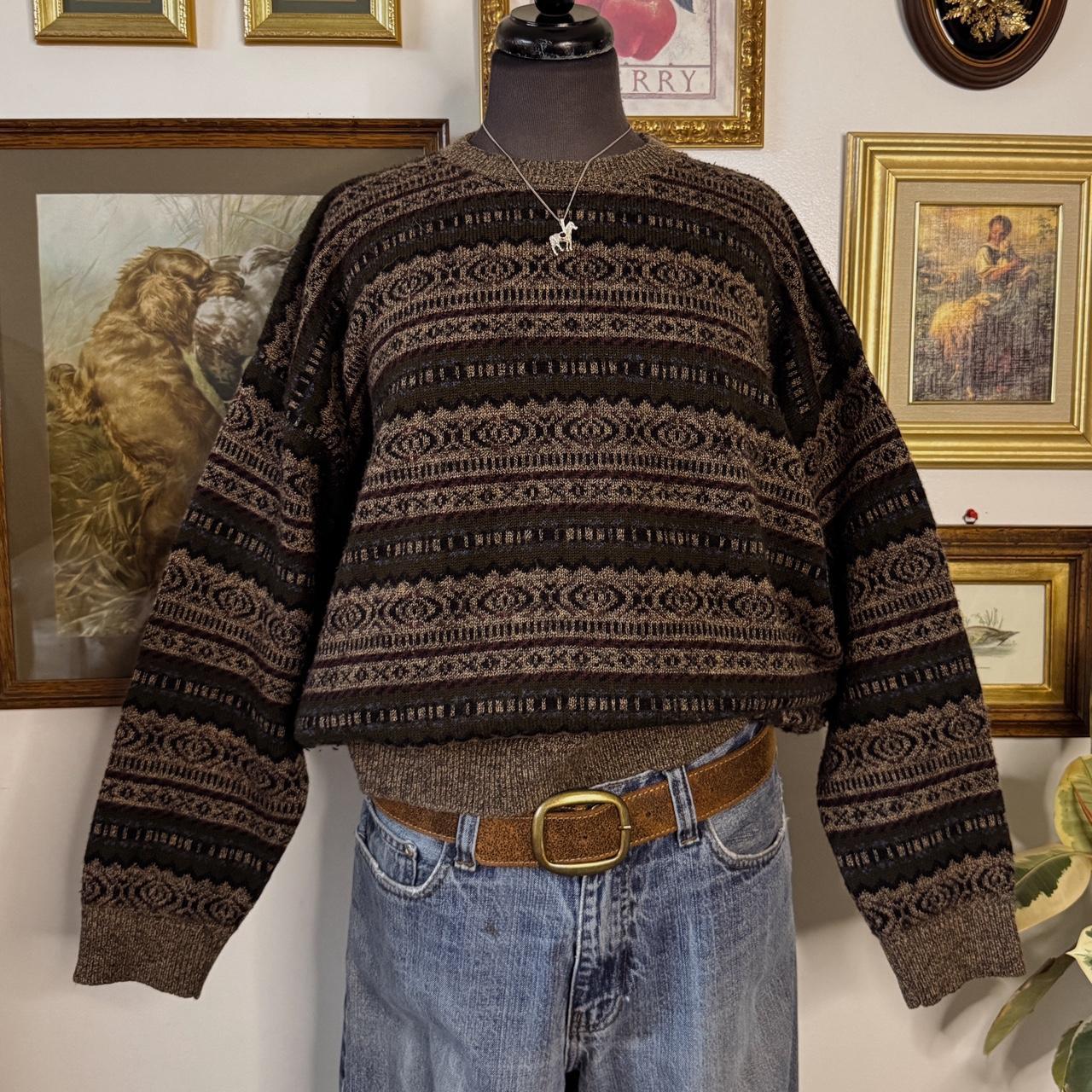 Vintage earthy striped pattern sweater (XL)